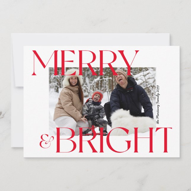 Moderne Merry & Bright Typografie Foto Weihnachten (Vorderseite)
