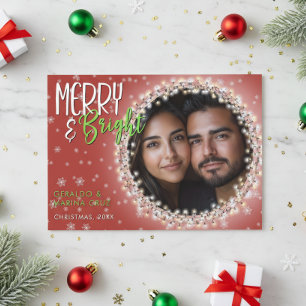 Moderne Merry & Bright Weihnachtsleuchten Rot Feiertagskarte