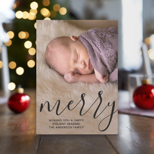 Moderne Merry Calligraphy - Volles vertikales Foto Feiertagskarte