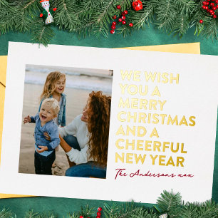 MODERNE MERRY CHRISTMAS & NEW YAAR RED WHITE Gold Folien Feiertagskarte