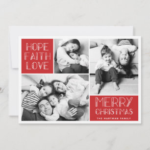 Moderne Merry Foto Collage Rot Feiertagskarte