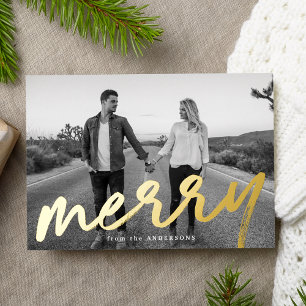 Moderne Merry Gold Luxe Foto Folien Feiertagskarte