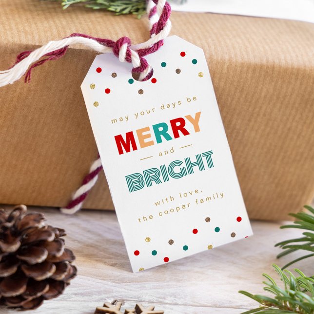 Moderne Merry und Bright Confetti Dots Weihnachten Geschenkanhänger (Von Creator hochgeladen)