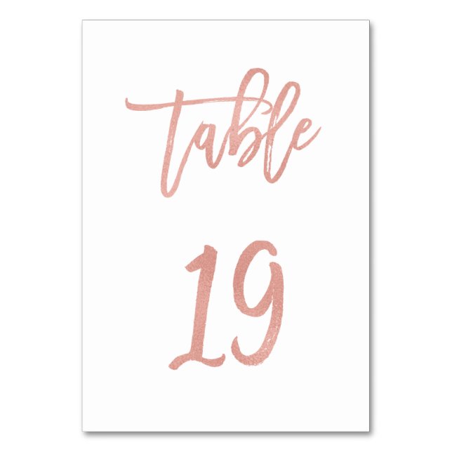 Moderne Messe Rose Gold Wedding Tischnummer 19 (Vorderseite)