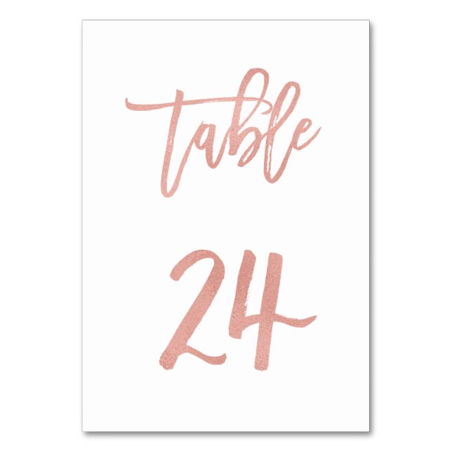 Moderne Messe Rose Gold Wedding Tischnummer 24 (Vorderseite)