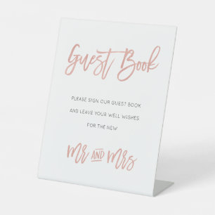 Moderne Messe Rose Goldene Hochzeit Gästebuchssymb Sockelschild