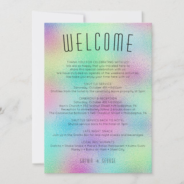Moderne Metallic Foil Itinerary Wedding Welcome In Einladung (Vorderseite)