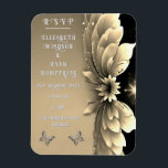 Moderne Metallic Gold Floral Wedding Einladung Magnet<br><div class="desc">Mit dieser atemberaubenden Hochzeitseinladung mit einem faszinierenden, symmetrischen Blumendesign stärken Sie Ihren Tag. Die glänzenden Metallblätter, die durch sanfte Pop mit lebhaften Farben und himmlisch inspiriert Glitzern hervorgehoben werden, schaffen ein modernes, aber zeitloses Ambiente. Die einzigartige Mischung aus abstrakten Blumenmustern und sternförmigen Nachtelementen fügt eine Touch von Eleganz und Eleganz...</div>