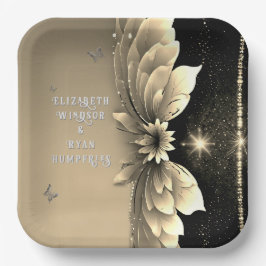Moderne Metallic Gold Floral Wedding Einladung Pappteller