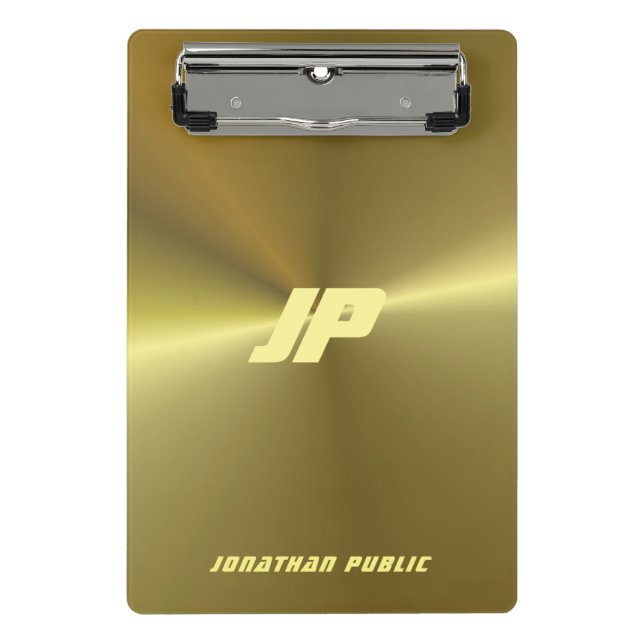 Moderne Metallic Gold Look Monogram Vorlage Mini Klemmbrett (Vorderseite)