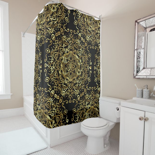 Moderne Metallic Gold Mandela Duschvorhang (Beispiel)