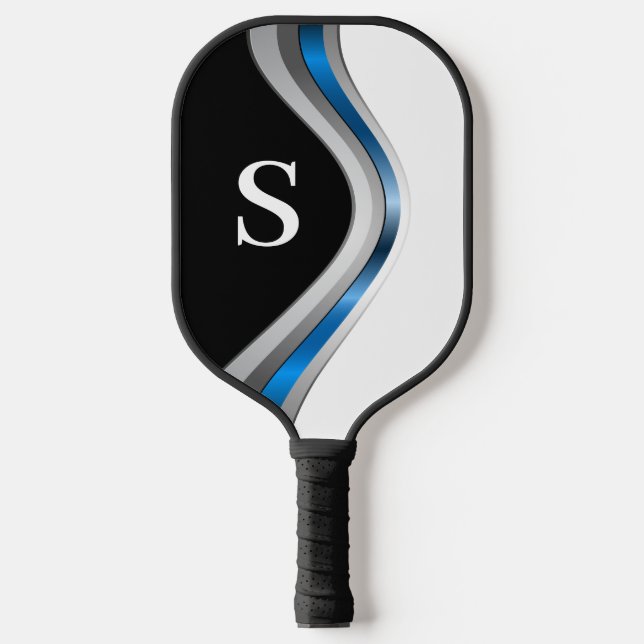 Moderne Metallic-Kurven mit Monogramm-Initial Pickleball Schläger (Vorderseite)