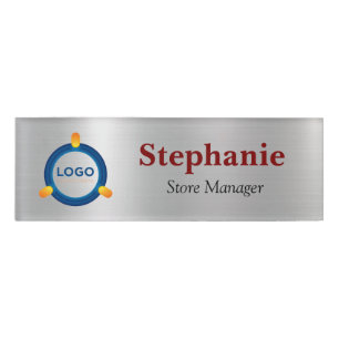Moderne Metallic Silber Gebürstet Magnetisch Firma Namenschild