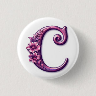 Moderne Metallische Rosemaling Buchstabe C, Rosa/L Button