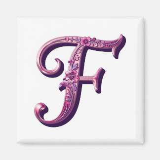Moderne Metallische Rosemaling Buchstabe F, Rosa/L Magnet