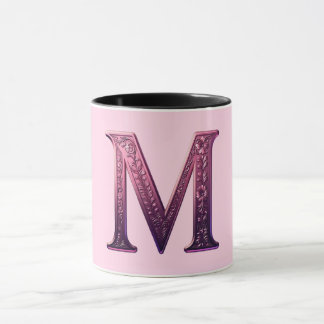 Moderne Metallische Rosemaling Buchstabe M, Rosa/L Tasse