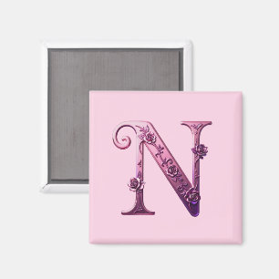 Moderne Metallische Rosemaling Buchstabe N, Rosa/L Magnet