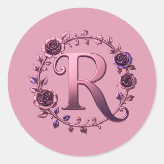 Moderne Metallische Rosemaling Buchstabe R, Rosa/L Runder Aufkleber