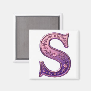 Moderne Metallische Rosemaling Buchstabe S, Rosa/L Magnet