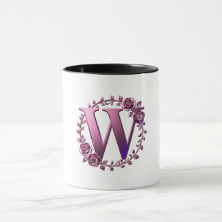 Moderne Metallische Rosemaling Buchstabe W, Rosa/L Tasse