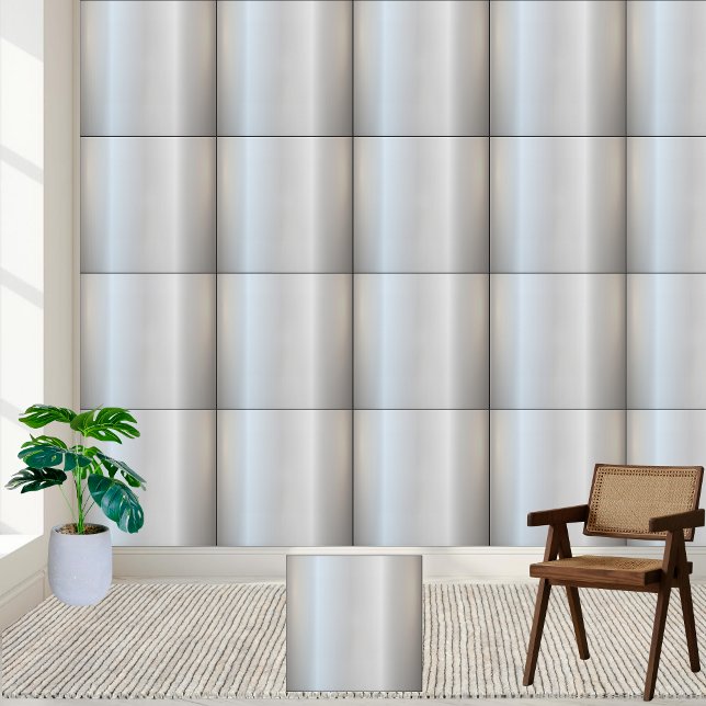 Moderne metallische silberfarbene Keramik Tile Fliese (Modern Metallic Silver Gradient Ceramic Tile)