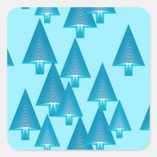 Moderne metallische Weihnachtsbäume - himmelblau Quadratischer Aufkleber