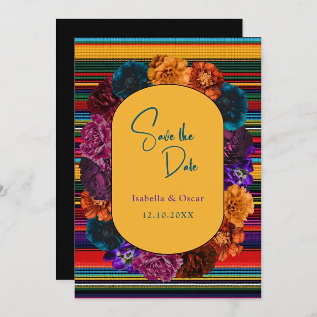 Moderne mexikanische Blume Save The Date (Vorne/Hinten)