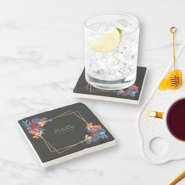 Moderne mexikanische Fiesta Blume Black Wedding Steinuntersetzer (Von Creator hochgeladen)