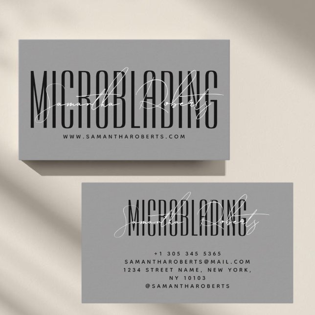 Moderne Microblading-Typografie-Schrift grau Visitenkarte (Von Creator hochgeladen)
