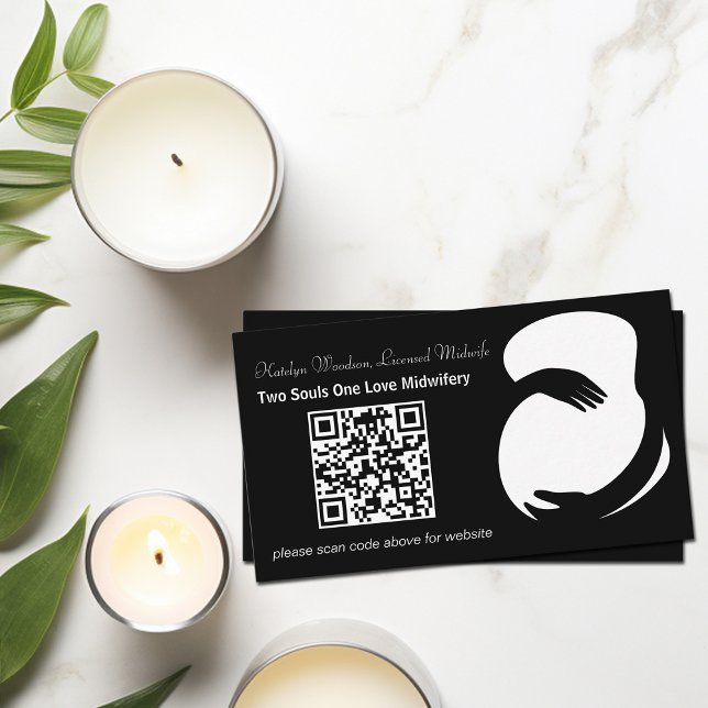 Moderne Midfrau Doula Maternity Black QR Code Visitenkarte (Von Creator hochgeladen)