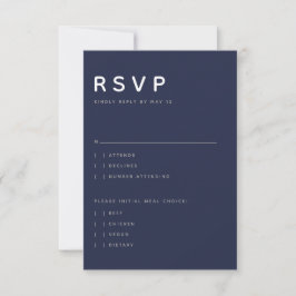 Moderne Midnight Blue Editoriale Alles in Großbuch RSVP Karte