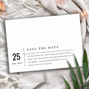 MODERNE MINDESTMUSTER, SCHWARZ UND WEISS SAVE THE DATE