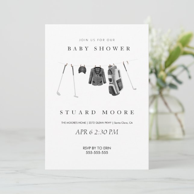 Moderne Mini-Golf-Babydusche Einladung (Stehend Vorderseite)