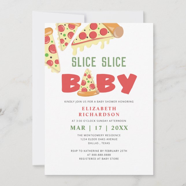 Moderne Mini Slice Slice Baby Pizza Baby Dusche Einladung (Vorderseite)