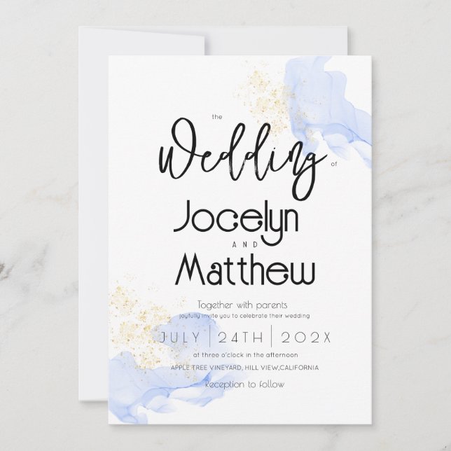 Moderne Minim Ocean Watercolor Dusty Gold Wedding Einladung (Vorderseite)