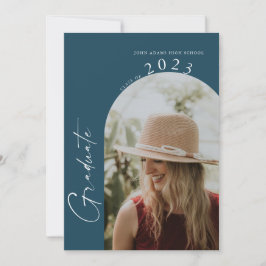 Moderne Minimal 2 Foto Navy Blue Graduation Party Einladung