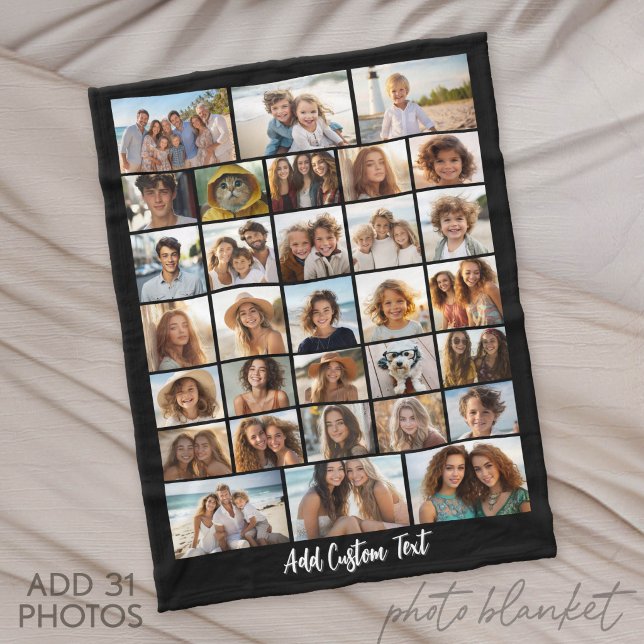 Moderne Minimal 31 Foto-Collage mit Schrifttext Fleecedecke (Custom Fleece Blanket with Photo Collage for Family and Friends)