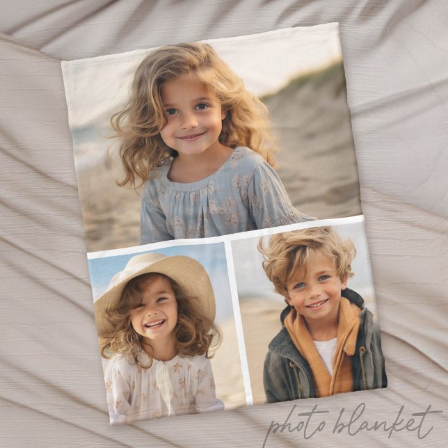 Moderne Minimal 3-Foto-Collage Fleecedecke (Custom Photo Blanket)