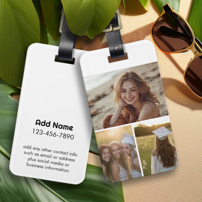 Moderne Minimal 3 FotoCollage mit Kontaktinformati Gepäckanhänger (Custom Photo Collage Luggage Tag)