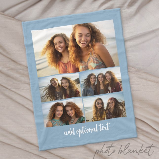 Moderne Minimal 5-Foto-Collage mit Text Fleecedecke (Custom Photo Blanket - Makes a Great Gift)