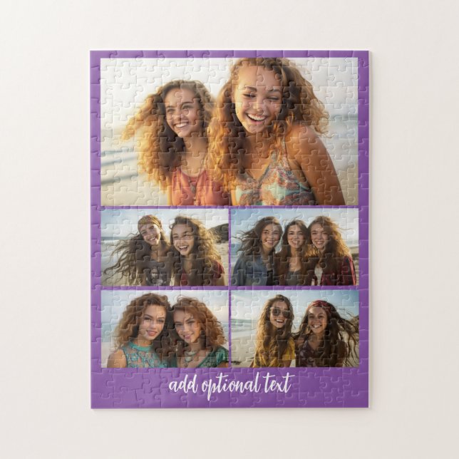 Moderne Minimal 5-Foto-Collage mit Text Puzzle (Vertikal)