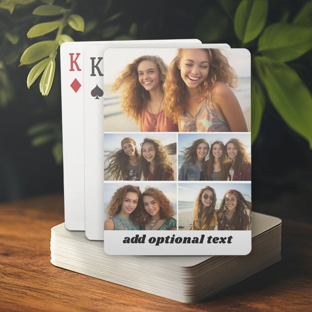 Moderne Minimal 5 FotoCollage mit Text Spielkarten (Custom Playing Cards)