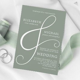 Moderne Minimal Ampersand Sage Green Wedding Einladung