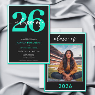 Moderne Minimal Aqua Schrift Graduationsparty Einladung