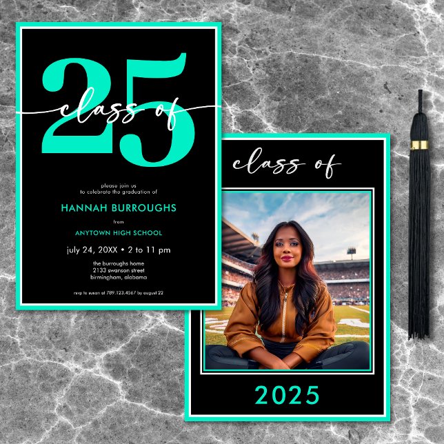 Moderne Minimal Aqua Script Graduation Party Einladung (Modern Minimal Aqua Script Graduation Party Invitation)