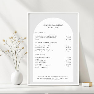 Moderne Minimal Arch Graue Salon-Preisliste Poster