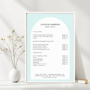 Moderne Minimal Arch Light Blue Salon Preisliste Poster