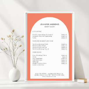 Moderne Minimal Arch Orange Salon Preisliste Poster