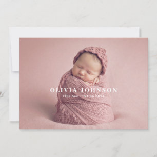Moderne Minimal Baby Foto Geburtsankündigung Dankeskarte