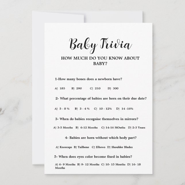 Moderne Minimal Baby Trivia Baby Duschkarte Einladung (Vorderseite)
